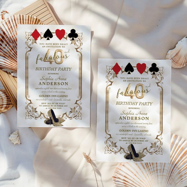 Art Deco Casino Poker 40 and Fabulous Birthday  Invitation (Creator Uploaded)