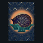 Art Deco Cat Fish Trophy Wall Art<br><div class="desc">A proud black cat silhouette triumphs with a stylised golden fish trophy atop a teal pedestal. The clean deco architectural surround and orange highlight details create a celebratory 1920s mood for kitchens,  dining areas and cat lover spaces.</div>