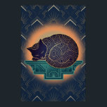 Art Deco Cat Fish Trophy Wall Art<br><div class="desc">A proud black cat silhouette triumphs with a stylised golden fish trophy atop a teal pedestal. The clean deco architectural surround and orange highlight details create a celebratory 1920s mood for kitchens,  dining areas and cat lover spaces.</div>