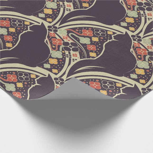 Art Deco Cat Floral Pattern Wrapping Paper (Corner)