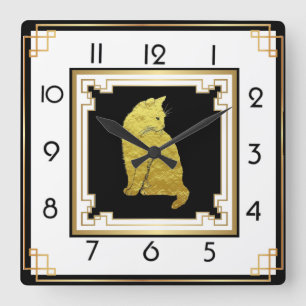 Art Deco Cat Square Wall Clock