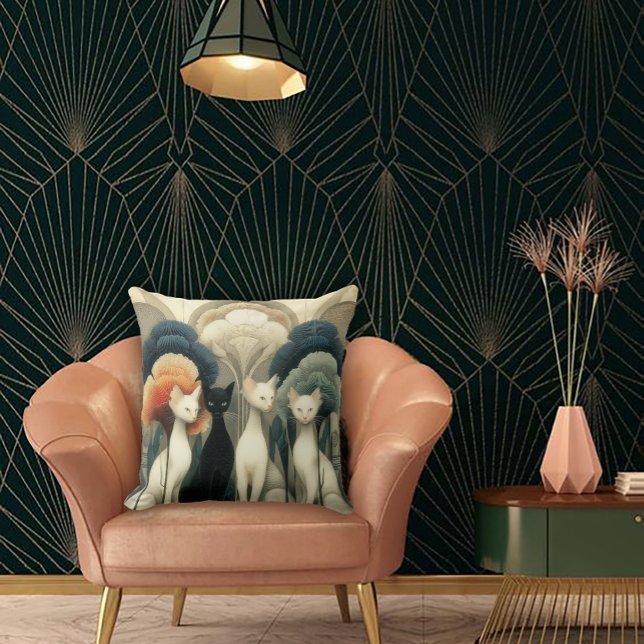 Art Deco Cats in Trees Cushion (Creator Uploaded)