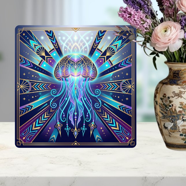 Art Deco Celestial Jellyfish Deep Sea Glow Ceramic Tile (Creator Uploaded)