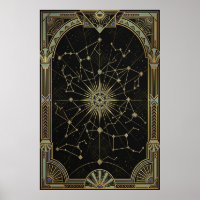 Art Deco Celestial Star Chart Poster | Gold Teal 