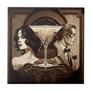 Art Deco Ceramic Tile 4.25" x 4.25'' Brown 20s