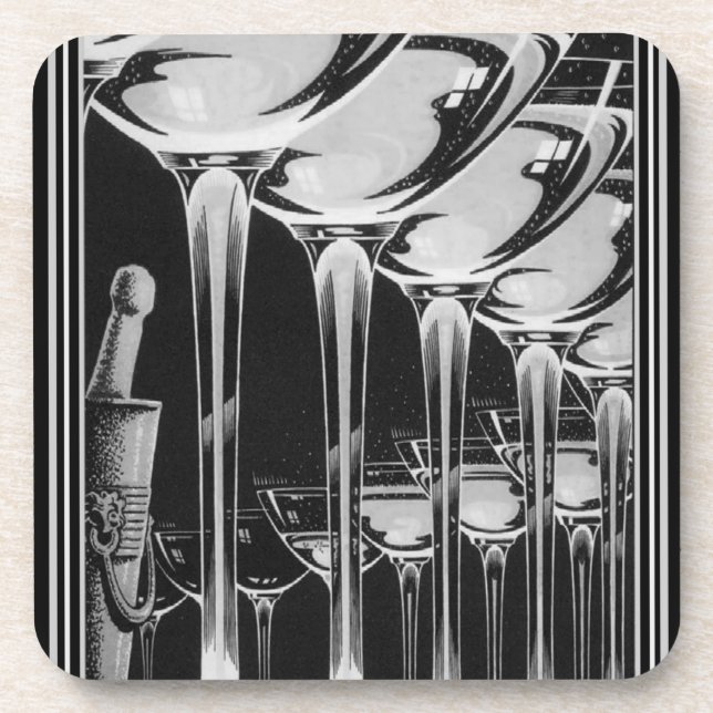 Art Deco Champagne Glass Coaster Set (6) (Front)