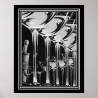 Art Deco Champagne Glass Print 16x20