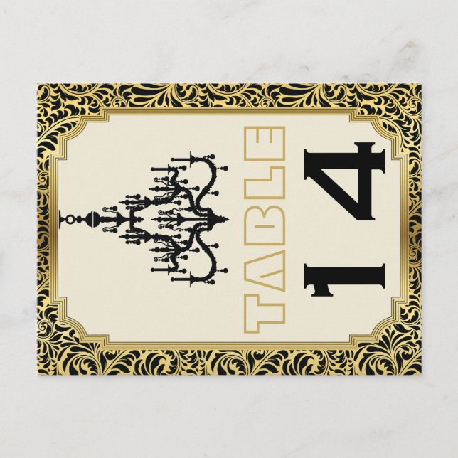 Art Deco chandelier black, gold table number Postcard (Front)