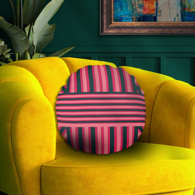 Art Deco Charcoal Pink Abstract Elegant Pattern Round Cushion (Creator Uploaded)