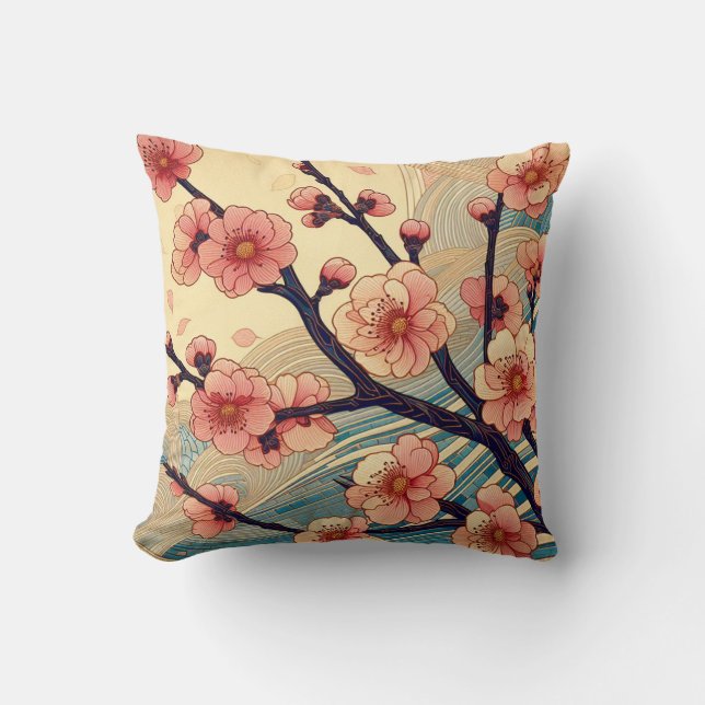 Art Deco Cherry Blossom Pillow (Front)