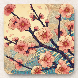 Art Deco Cherry Blossoms Hard plastic coaster set
