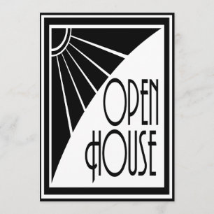 Art Deco Chic Black and White Open House Custom Invitation