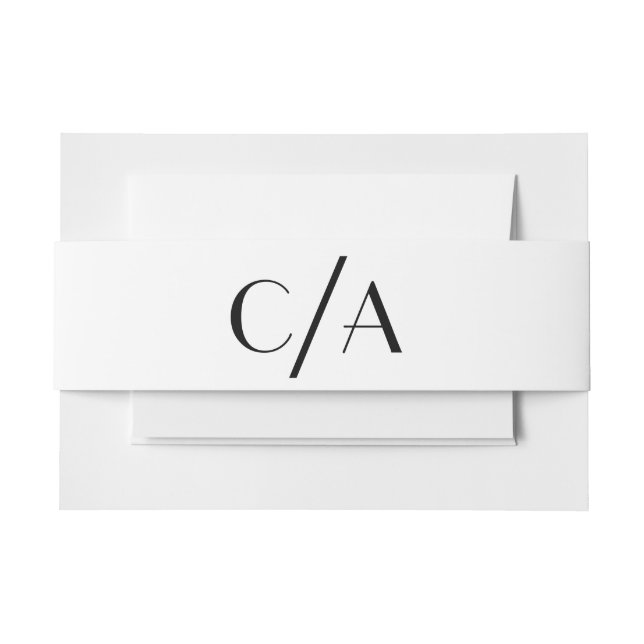 Art Deco Chic Black White Monogram Wedding Invitation Belly Band (Front Example)