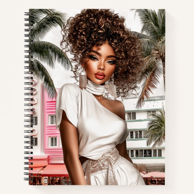 Art Deco Chic Glam Girl Spiral Notebook (Front)