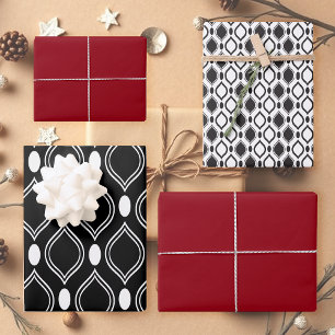 Art Deco Chic Pearls Black Burgundy Wrapping Paper Sheet