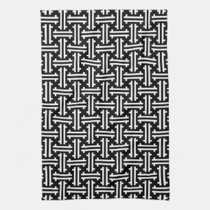 Art Deco Chinese Fret, Black and White Tea Towel
