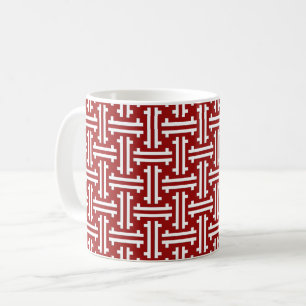Art Deco Chinese Fret, Dark Red and White Coffee Mug