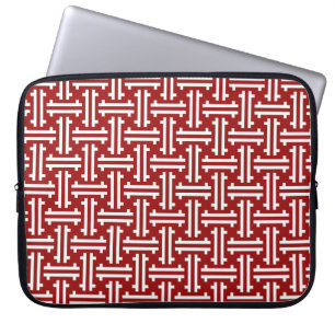 Art Deco Chinese Fret, Dark Red and White Laptop Sleeve