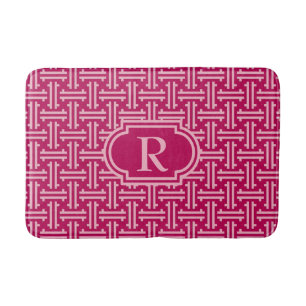 Art Deco Chinese Fret, Fuchsia Pink Bath Mat