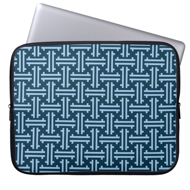 Art Deco Chinese Fret, Indigo and Sky Blue Laptop Sleeve (Front)