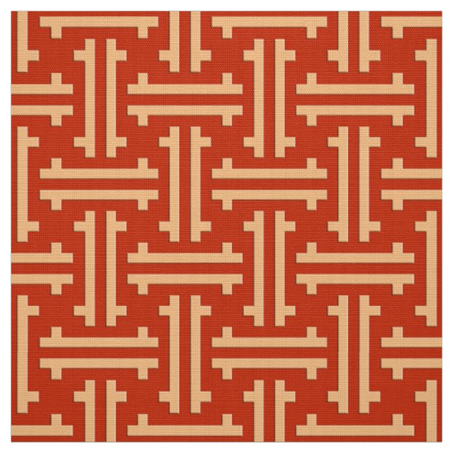 Art Deco Chinese Fret, Mandarin Orange Fabric (Swatch)