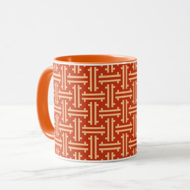 Art Deco Chinese Fret, Mandarin Orange Mug (Front Left)