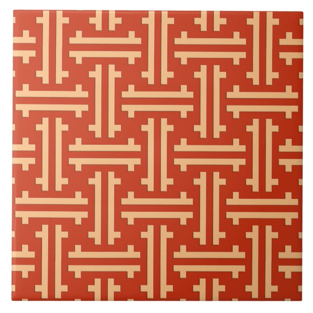Art Deco Chinese Fret, Mandarin Orange Tile (Front)