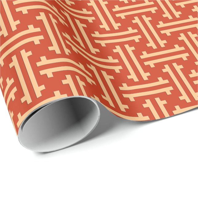 Art Deco Chinese Fret, Mandarin Orange Wrapping Paper (Roll Corner)