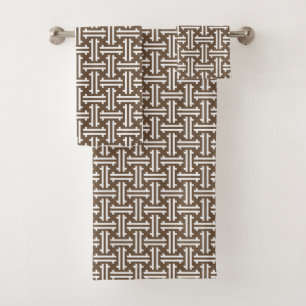 Art Deco Chinese Fret, Taupe Tan and White Bath Towel Set