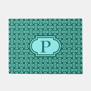 Art Deco Chinese Fret, Turquoise and Aqua Doormat