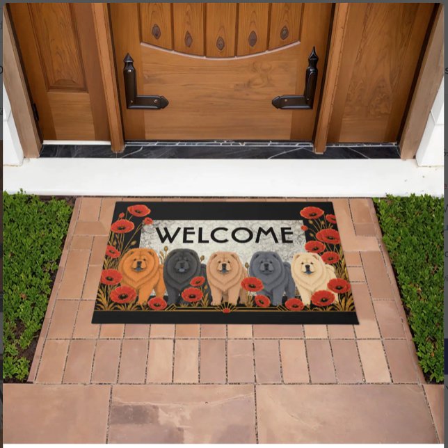 ART DECO CHOWS rough   - customise text Doormat (Creator Uploaded)