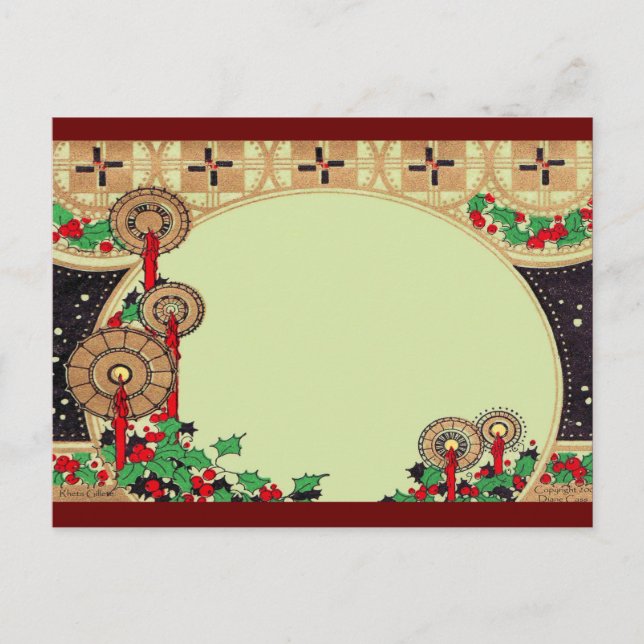 Art Deco Christmas Candles Holiday Postcard (Front)