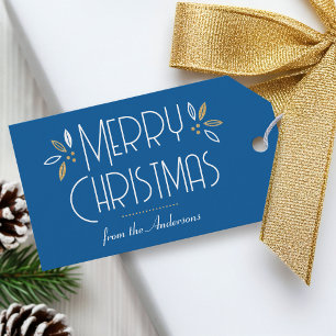 Art Deco Christmas Elegant Typography Blue Gold Gift Tags