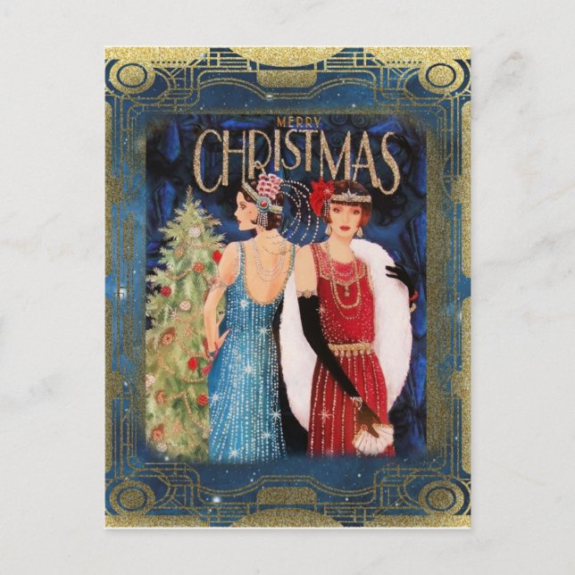 Art Deco Christmas Fashion Postcard (Front)