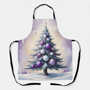 Art Deco Christmas Purple and Silver Haze  Apron
