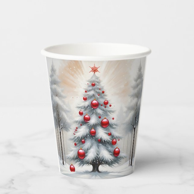 Art Deco Christmas Red Ornaments Winter Paper Cups (Front)