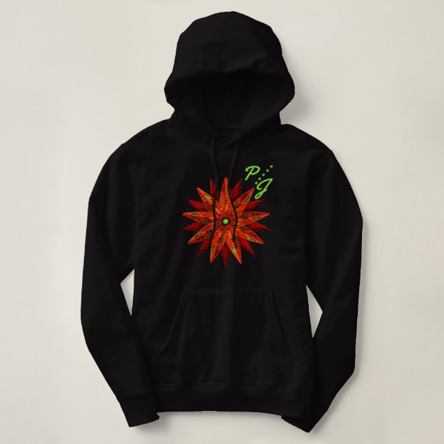 Art Deco Christmas Red Poinsettia Monogrammed Hoodie (Design Front)
