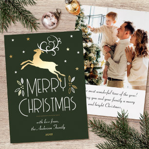 Art Deco Christmas Reindeer Photo Deep Green Gold