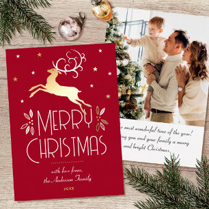 Art Deco Christmas Reindeer Photo Deep Red Gold