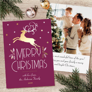 Art Deco Christmas Reindeer Photo Plum Gold