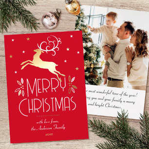 Art Deco Christmas Reindeer Photo Red Gold