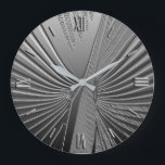 Art Deco chrome palm leaf Large Clock<br><div class="desc">Art Deco themed pattern based on a stylised palm leaf,  rendered in a 3-d effect in silver chrome colour</div>