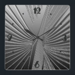Art Deco chrome palm leaf Square Wall Clock<br><div class="desc">Art Deco themed pattern based on a stylised palm leaf,  rendered in a 3-d effect in silver chrome colour</div>