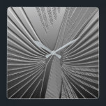 Art Deco chrome palm leaf Square Wall Clock<br><div class="desc">Art Deco themed pattern based on a stylised palm leaf,  rendered in a 3-d effect in silver chrome colour</div>