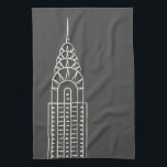 Art Deco Chrysler Building Tea Towel in Grey<br><div class="desc">The elegant lines of the New York's iconic Chrysler Building make this kitchen towel the perfect gift for your favourite architecture lover. You may customise the background colour to create the perfect look.</div>