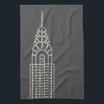 Art Deco Chrysler Building Tea Towel in Grey<br><div class="desc">The elegant lines of the New York's iconic Chrysler Building make this kitchen towel the perfect gift for your favourite architecture lover. You may customise the background colour to create the perfect look.</div>