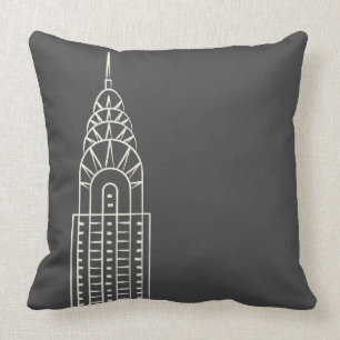 Art Deco Chrysler Building Throw Pillow in Grey