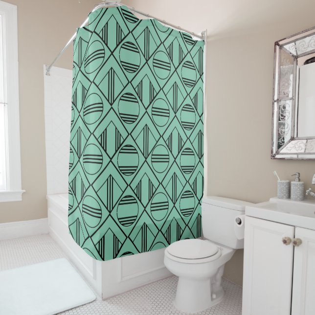 Art Deco Circles and Diamonds  Shower Curtain (In Situ)