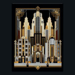 Art Deco City Style Poster. Poster<br><div class="desc">This image is Ai produced. I love the results as this really makes a great poster. A city scape in the art deco style in black and gold colors. This poster would look great framed and hung on a wall in your home. For all Art Deco lovers.</div>