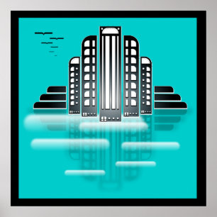 art deco cityscape poster